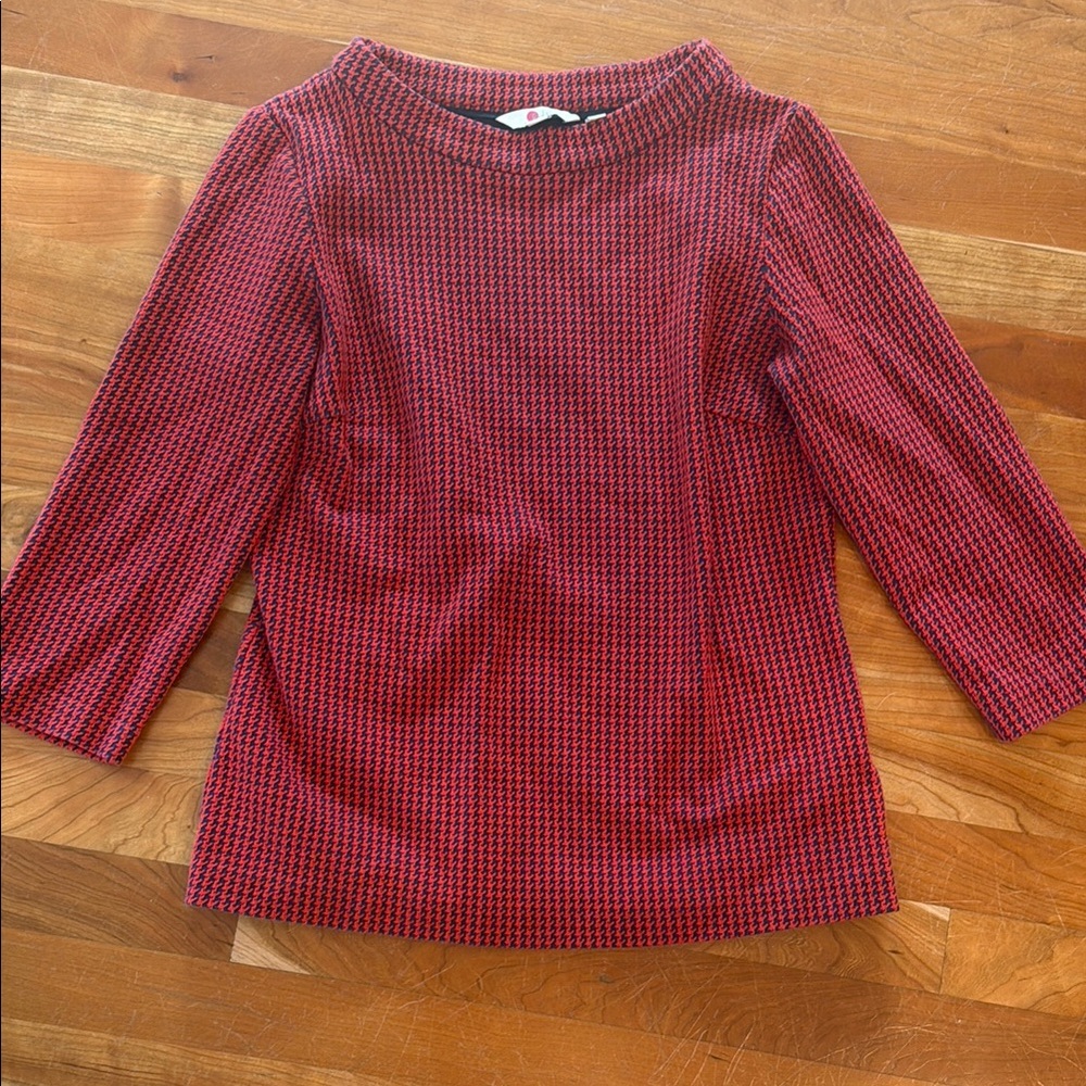Boden Red and Black Houndstooth Top